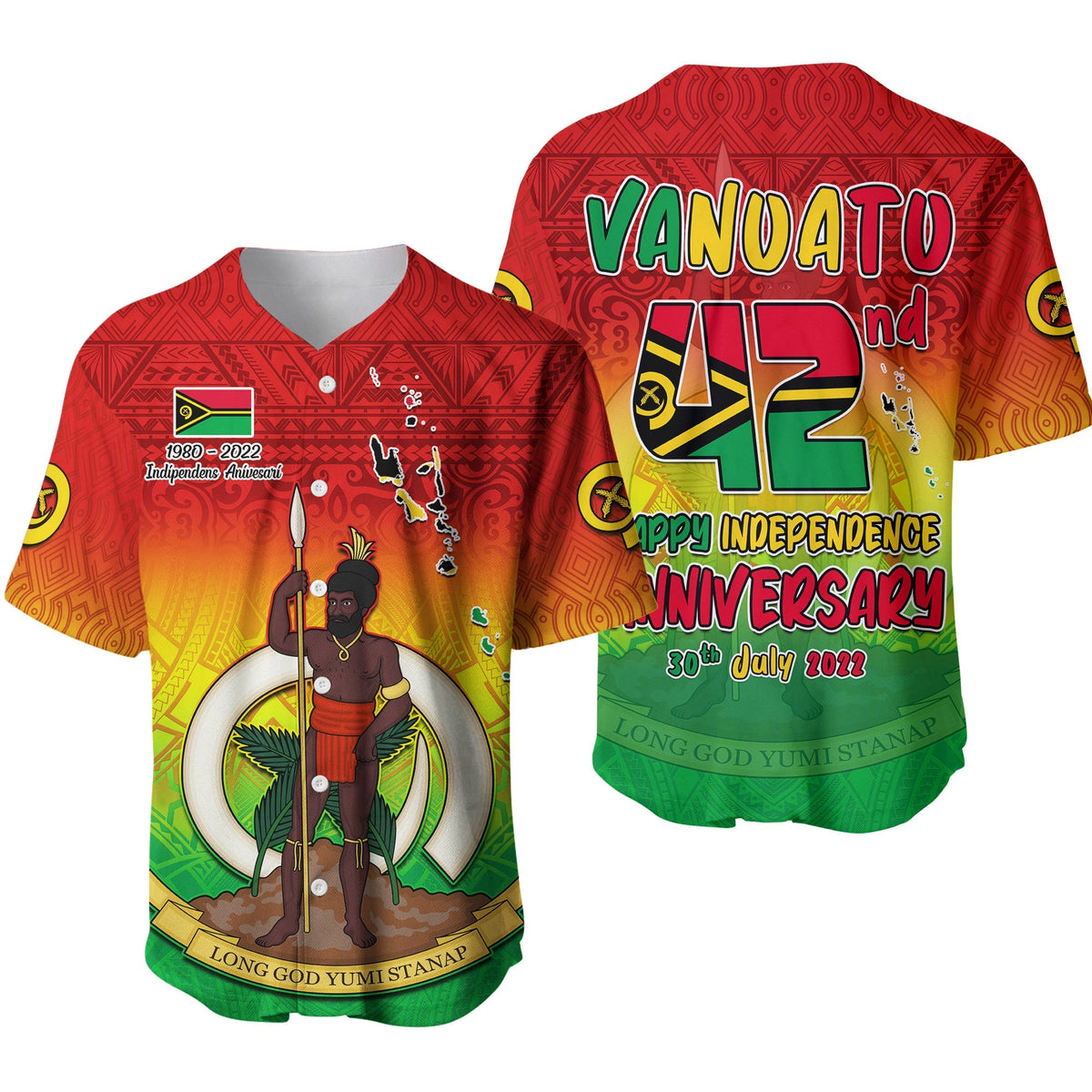 Vanuatu Independence Day Baseball Jersey 42nd Anniversary Yumi Yumi Yumi Ver.01 LT13 - Wonder Print Shop