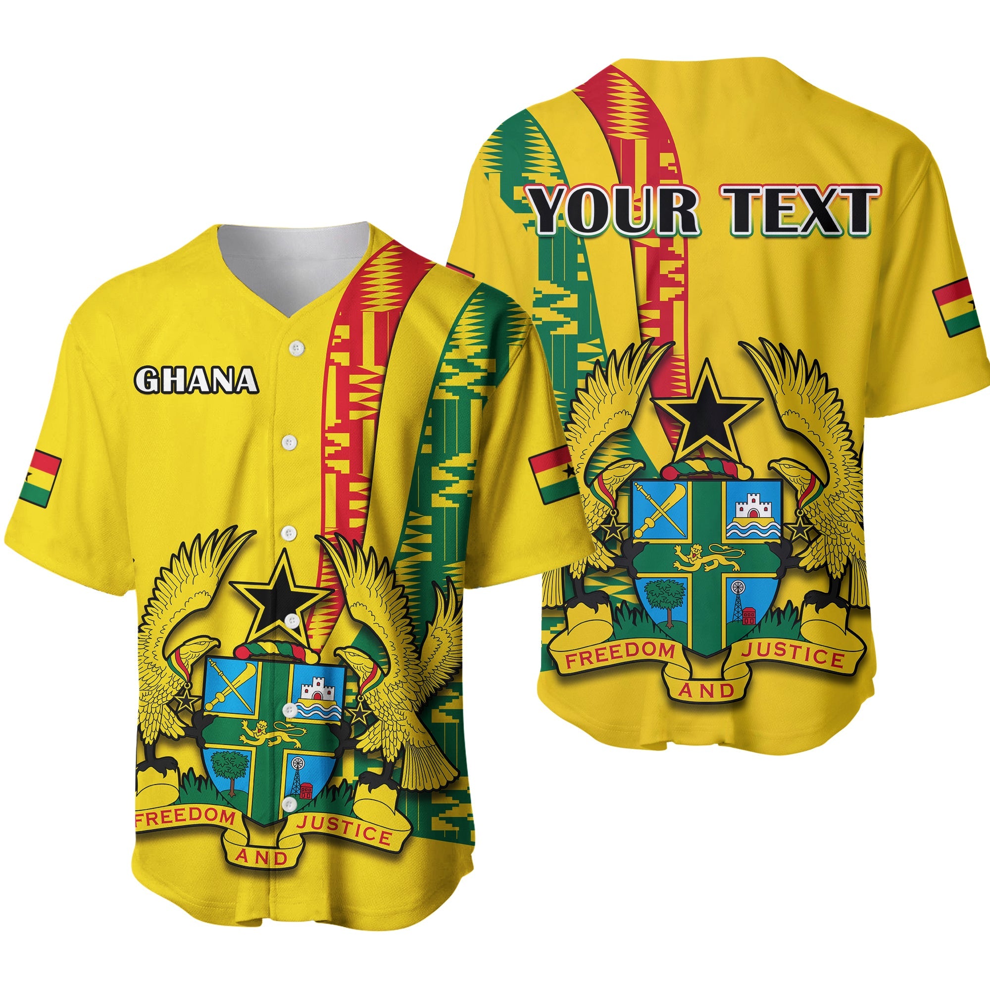 custom-personalised-ghana-baseball-jersey-ghanan-coat-of-arms-mix-kente-pattern