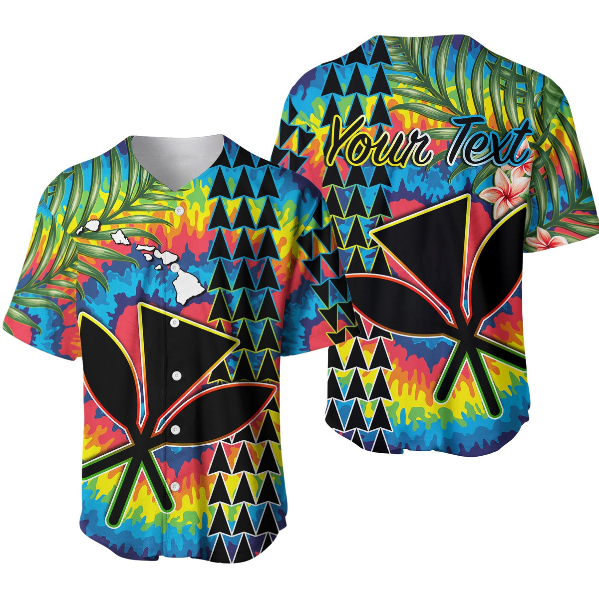 (Custom Personalised) Hawaii Rainbow Tie Dye Baseball Jersey Flowers Polynesian Hawaiian Tribal Ver.01 LT13 - Wonder Print Shop