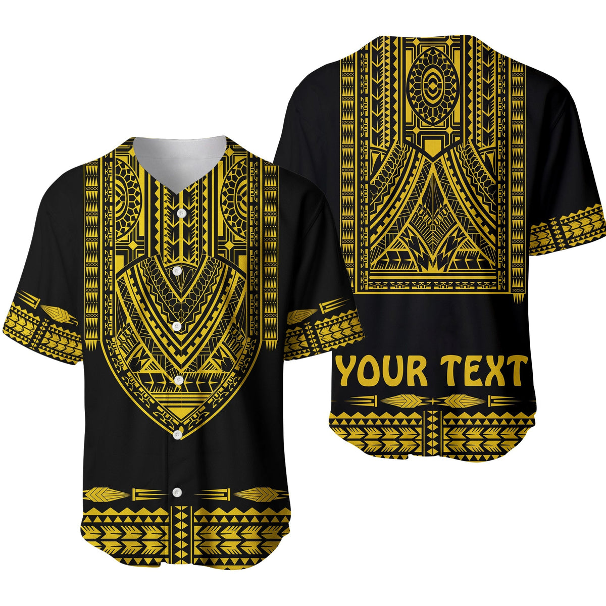 Custom Personalised Polynesian Baseball Jersey Dashiki With Polynesian Tattoo Royal Golden Version - Wonder Print Shop