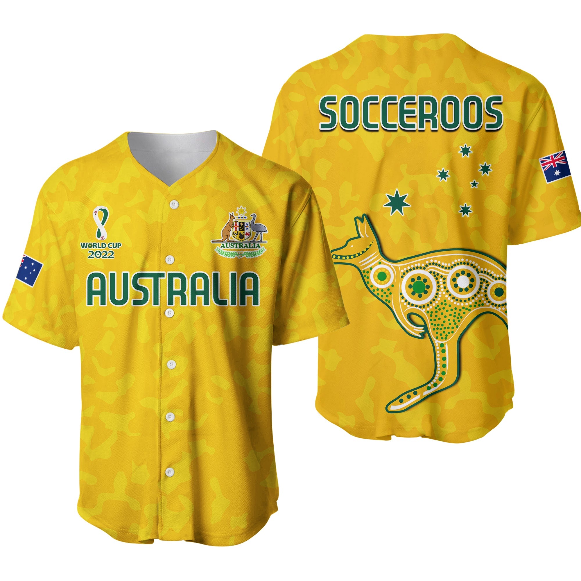 Australia Soccer Baseball Jersey World Cup Football 2022 Socceroos with Kangaroos Ver.01 LT13 - Wonder Print Shop