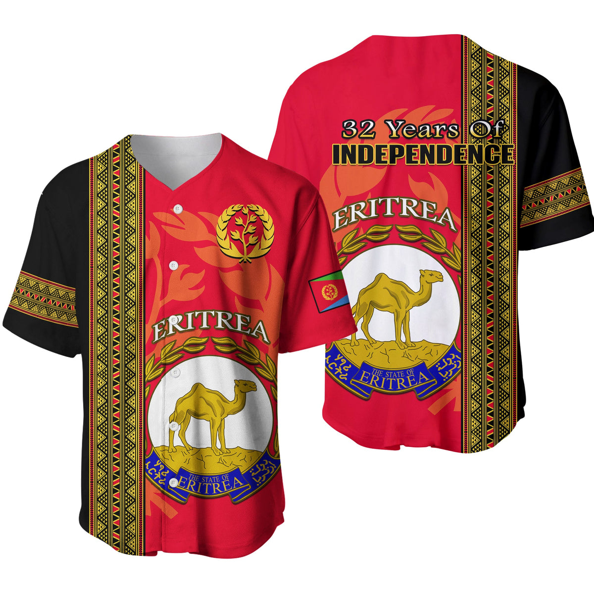 (Custom Personalised) Eritrea Baseball Jersey African Pattern Happy Independence Day Version Black Ver.01 - Wonder Print Shop