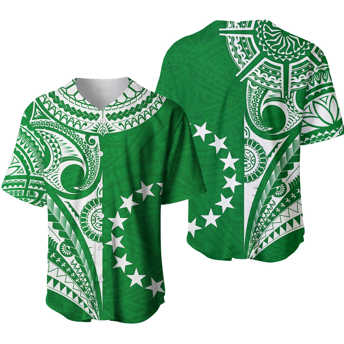 Cook Islands Tatau Baseball Jersey Symbolize Passion Stars Version Green LT13 - Wonder Print Shop
