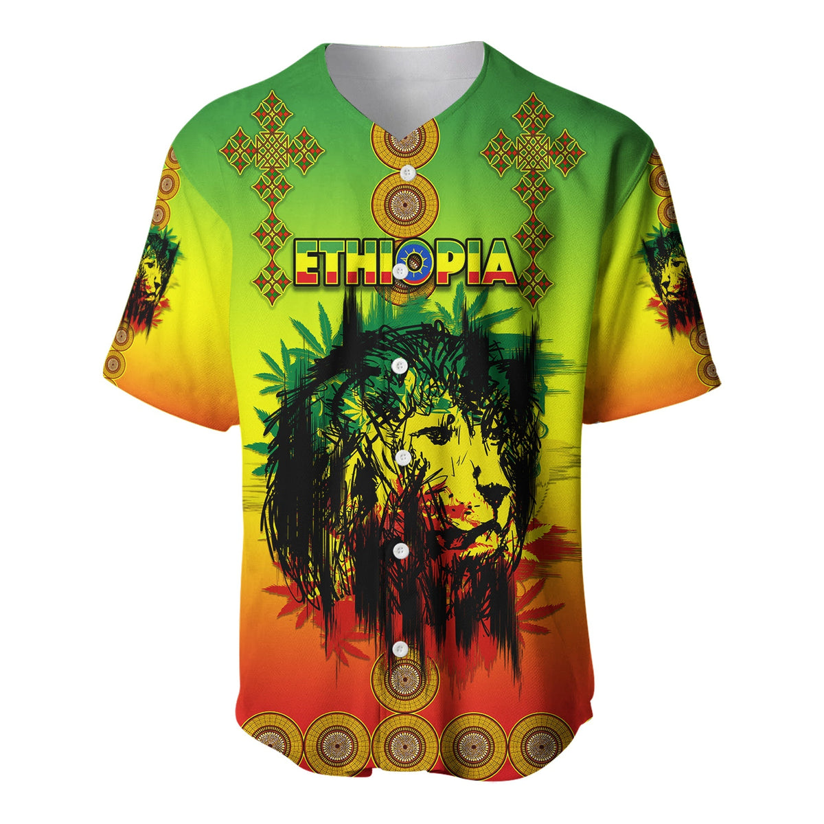 (Custom Personalised) Ethiopia Baseball Jersey Cross Mix Lion Colorful Style - Wonder Print Shop