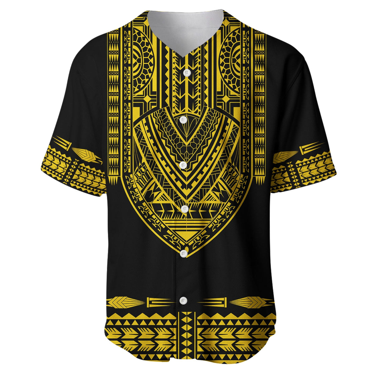 Custom Personalised Polynesian Baseball Jersey Dashiki With Polynesian Tattoo Royal Golden Version - Wonder Print Shop