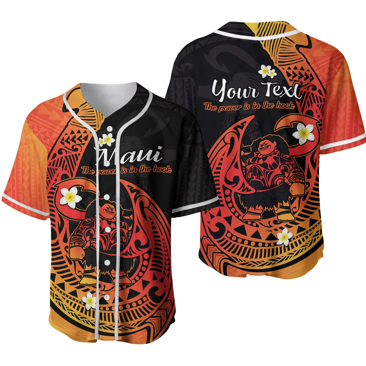 (Custom Personalised) Mauis Fish Hook Baseball Jersey Border Polynesian Orange Gradient Version - Wonder Print Shop