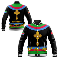 (Custom Personalised) Eritrea Baseball Jacket Cross Flag Camel Black LT13 - Wonder Print Shop