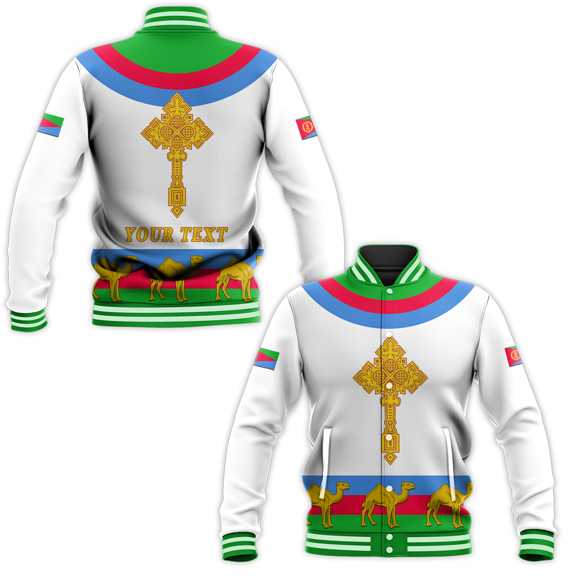 (Custom Personalised) Eritrea Baseball Jacket Cross Flag Camel White LT13 - Wonder Print Shop