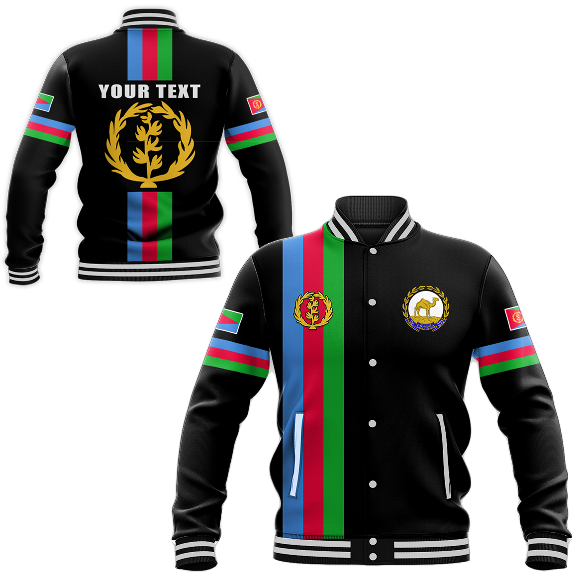 (Custom Personalised) Eritrea Baseball Jacket Striped Black LT13 - Wonder Print Shop