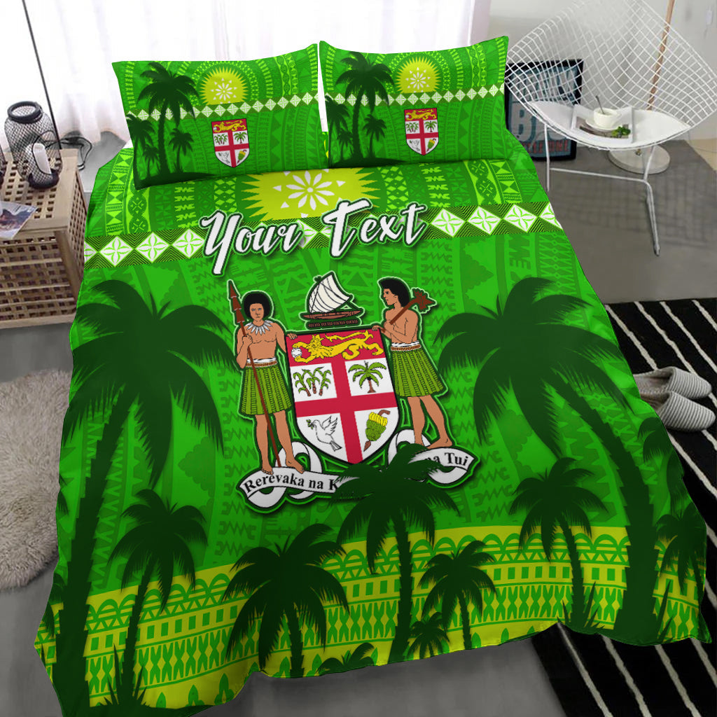 Custom Personalised Bula Fiji Day Bedding Set Fijian Tapa with Palm Tree 52nd Anniversary Green LT13 - Wonder Print Shop