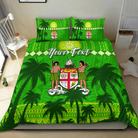 Custom Personalised Bula Fiji Day Bedding Set Fijian Tapa with Palm Tree 52nd Anniversary Green LT13 - Wonder Print Shop