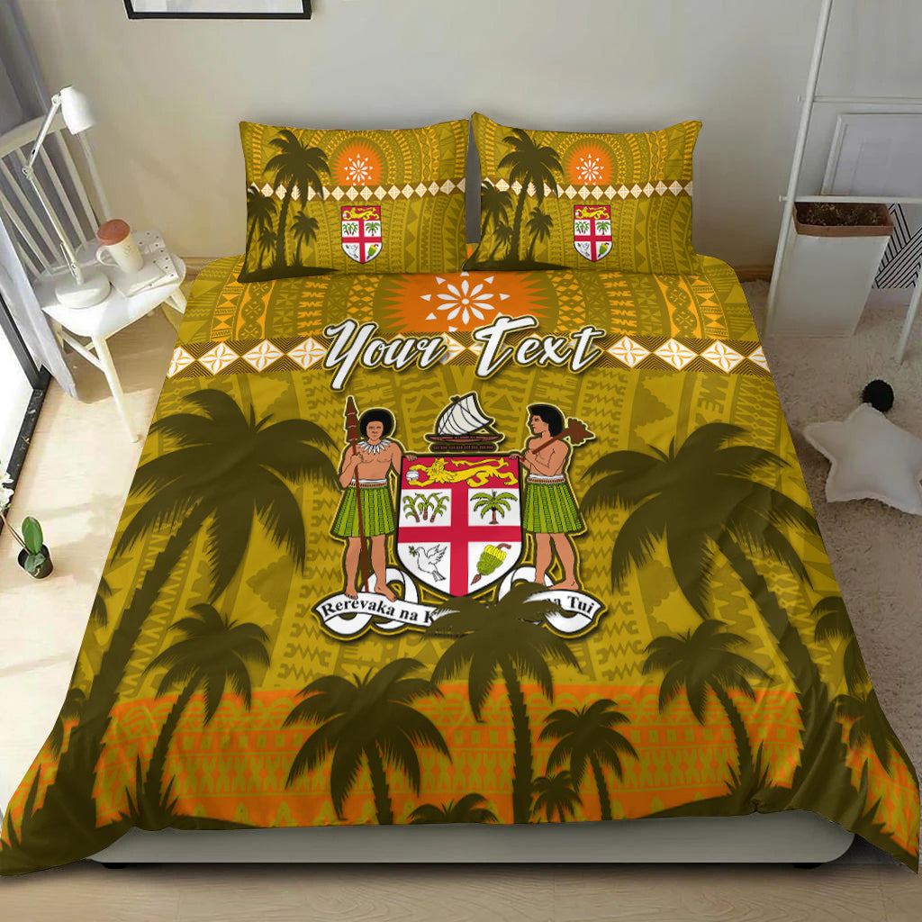 Custom Personalised Bula Fiji Day Bedding Set Fijian Tapa with Palm Tree 52nd Anniversary Gold LT13 - Wonder Print Shop