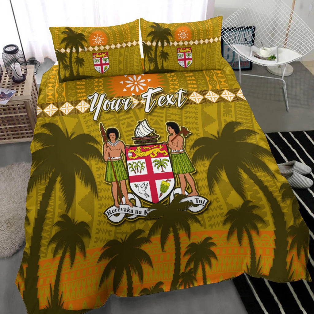 Custom Personalised Bula Fiji Day Bedding Set Fijian Tapa with Palm Tree 52nd Anniversary Gold LT13 - Wonder Print Shop