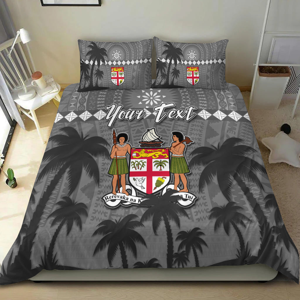 Custom Personalised Bula Fiji Day Bedding Set Fijian Tapa with Palm Tree 52nd Anniversary Gray LT13 - Wonder Print Shop
