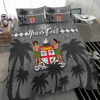 Custom Personalised Bula Fiji Day Bedding Set Fijian Tapa with Palm Tree 52nd Anniversary Gray LT13 - Wonder Print Shop