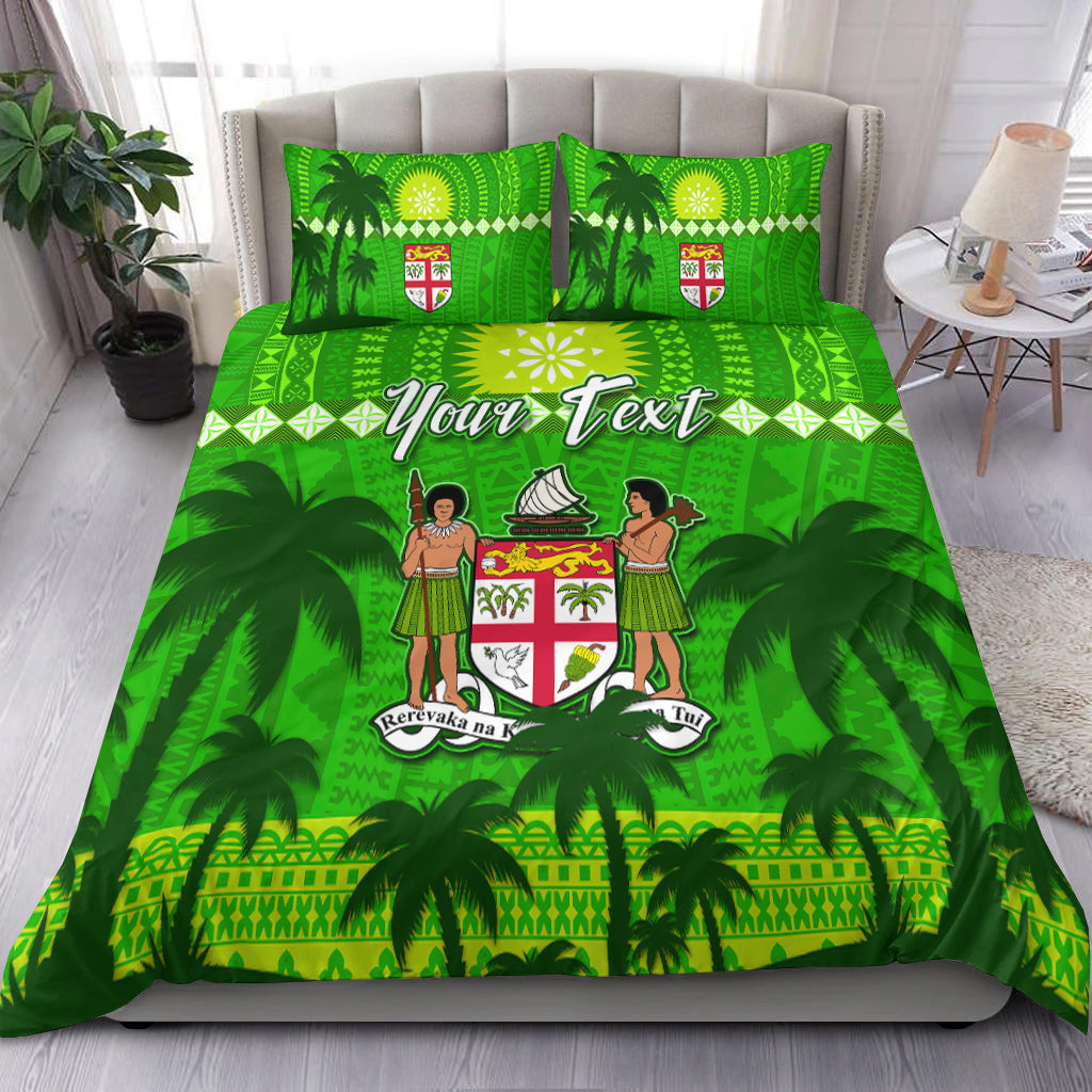 Custom Personalised Bula Fiji Day Bedding Set Fijian Tapa with Palm Tree 52nd Anniversary Green LT13 - Wonder Print Shop