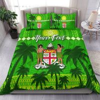 Custom Personalised Bula Fiji Day Bedding Set Fijian Tapa with Palm Tree 52nd Anniversary Green LT13 - Wonder Print Shop