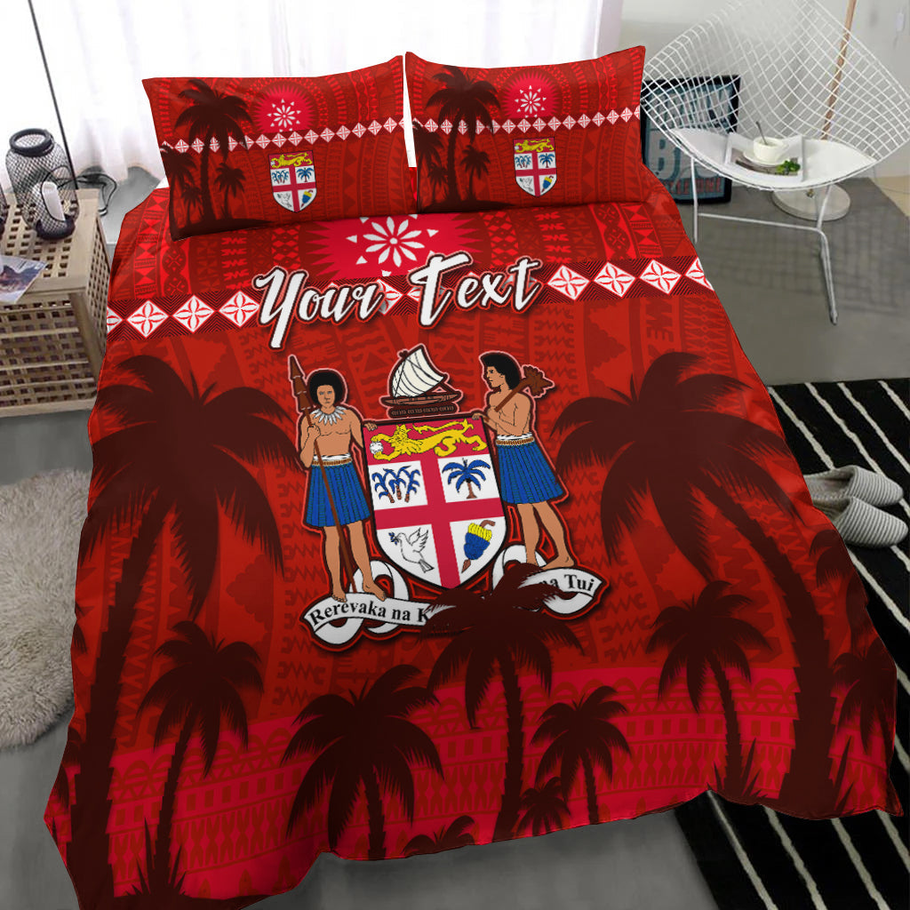 Custom Personalised Bula Fiji Day Bedding Set Fijian Tapa with Palm Tree 52nd Anniversary Red LT13 - Wonder Print Shop