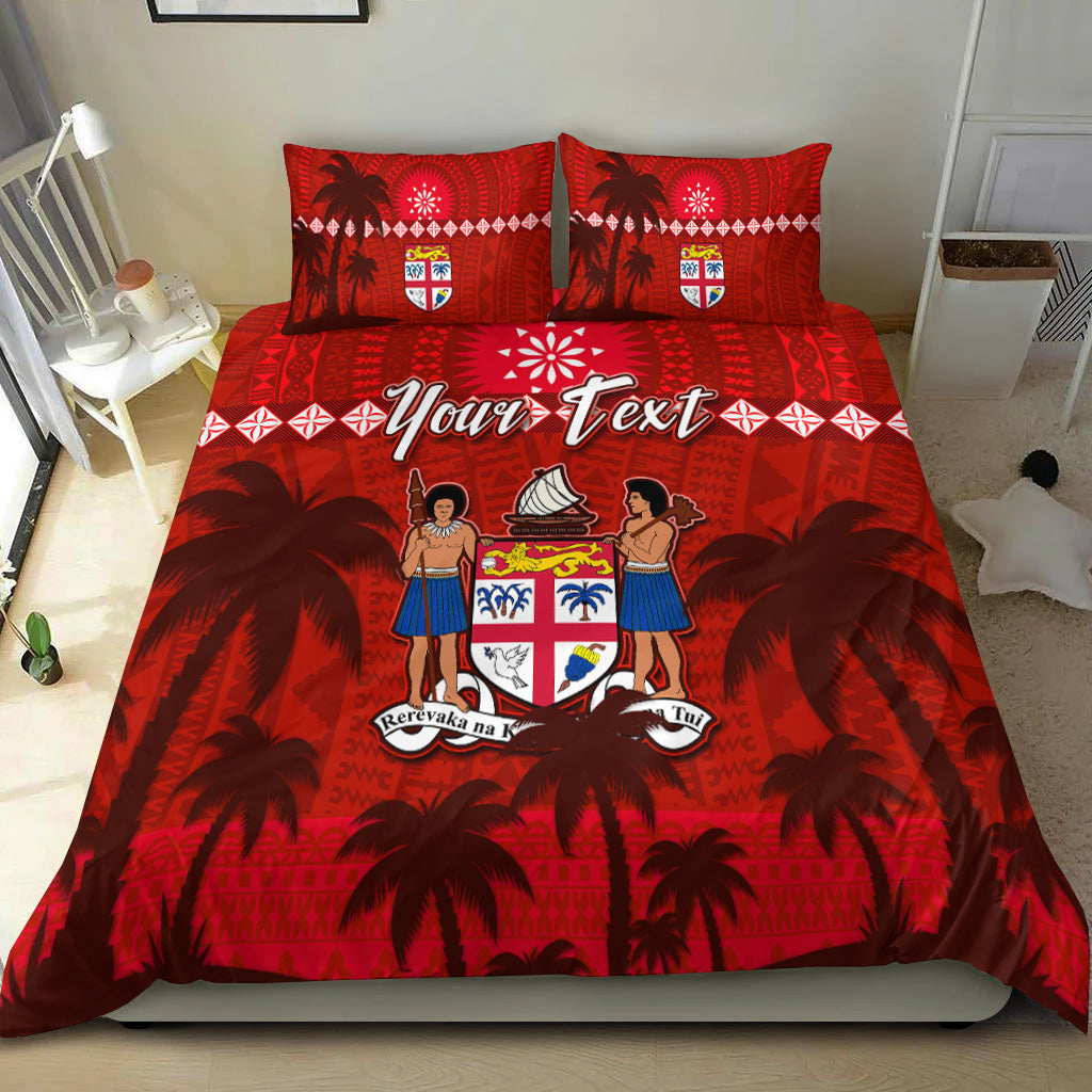 Custom Personalised Bula Fiji Day Bedding Set Fijian Tapa with Palm Tree 52nd Anniversary Red LT13 - Wonder Print Shop