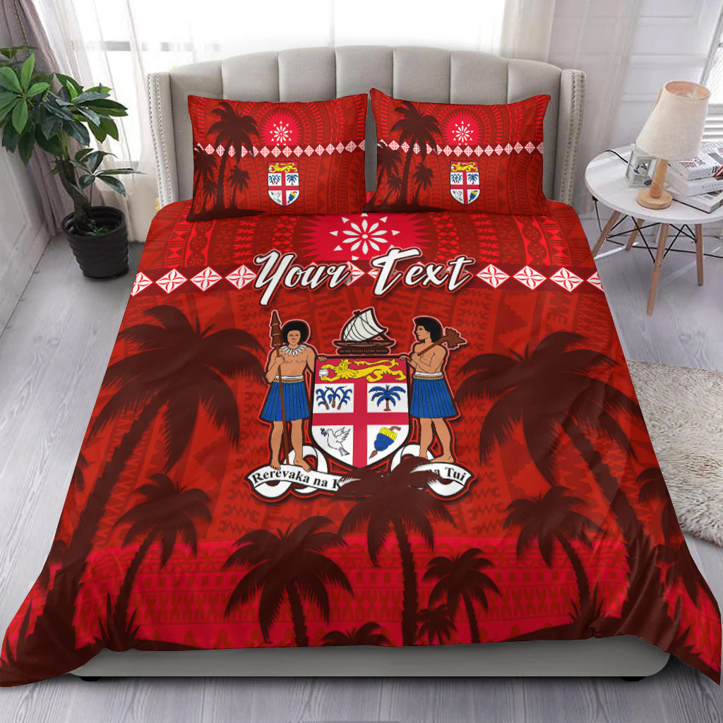 Custom Personalised Bula Fiji Day Bedding Set Fijian Tapa with Palm Tree 52nd Anniversary Red LT13 - Wonder Print Shop