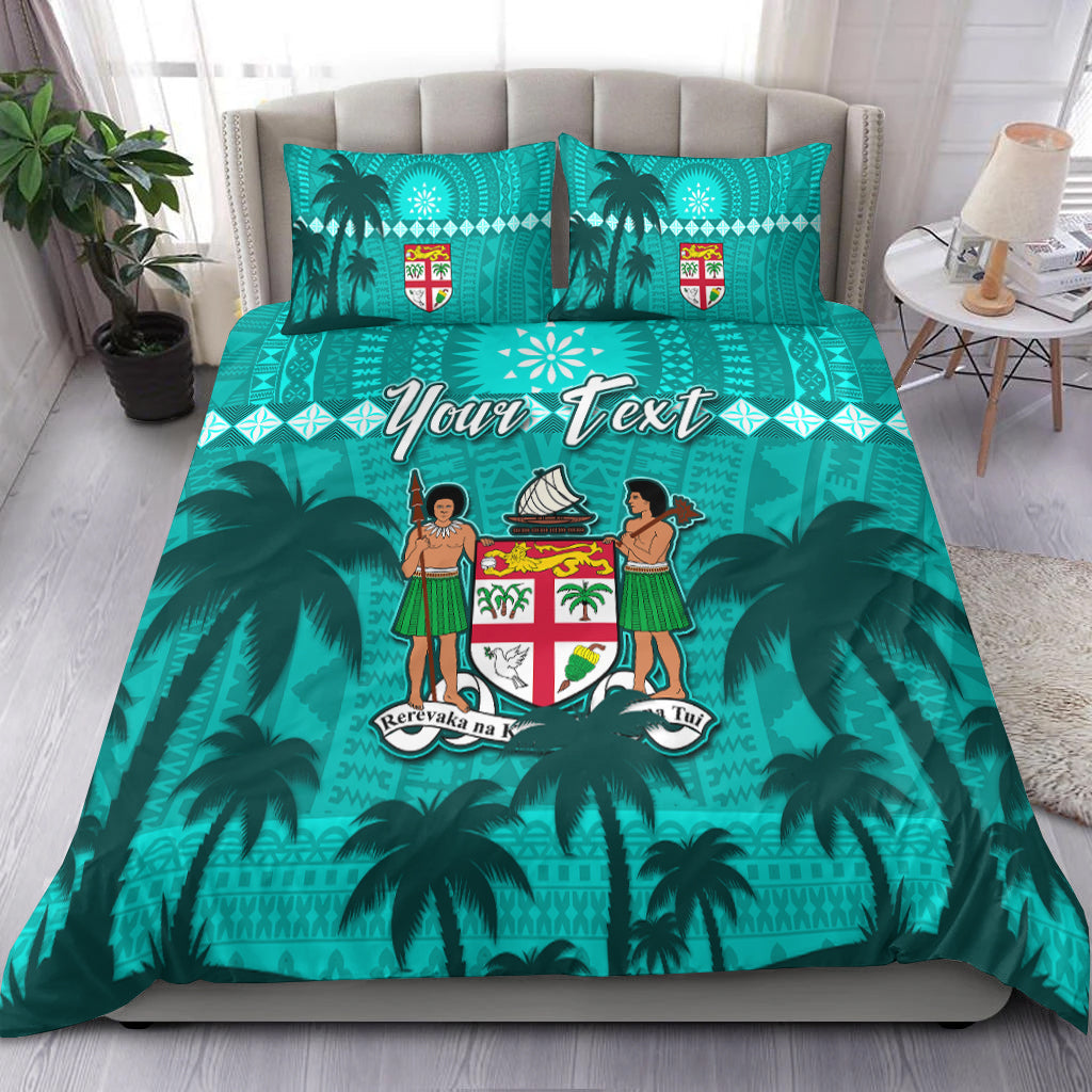 Custom Personalised Bula Fiji Day Bedding Set Fijian Tapa with Palm Tree 52nd Anniversary Turquoise LT13 - Wonder Print Shop