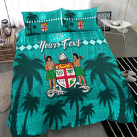 Custom Personalised Bula Fiji Day Bedding Set Fijian Tapa with Palm Tree 52nd Anniversary Turquoise LT13 - Wonder Print Shop