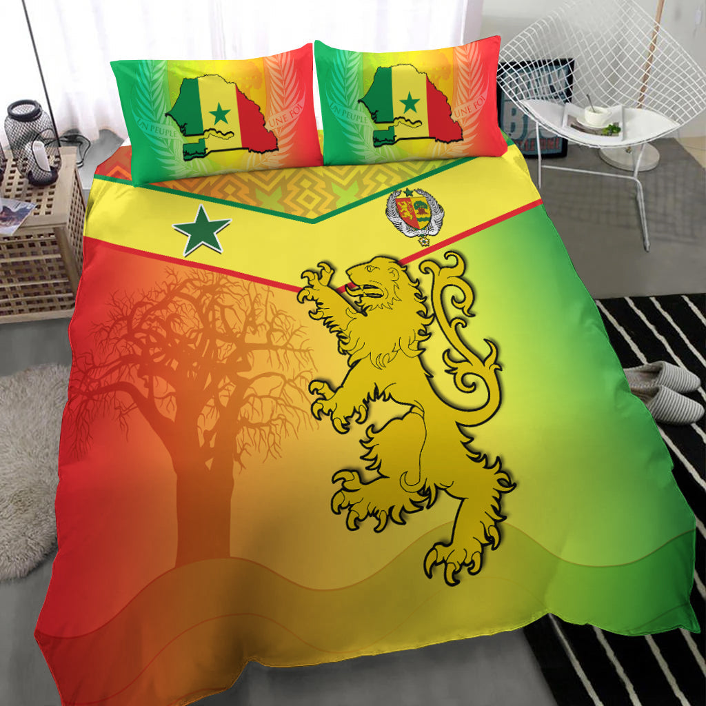Senegal Bedding Set Lion With Senegal Map Reggae Style - Wonder Print Shop