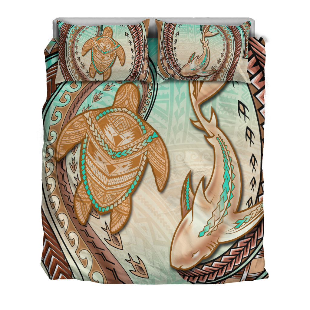 Hawaii Bedding Set Polynesian Shark And Sea Turtle Dreamy Turquoise Artsy - Wonder Print Shop