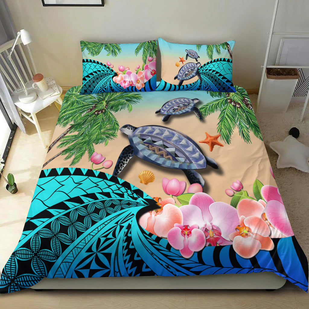 Polynesian Turtle Coconut Tree And Orchids Bedding Set - Wonder Print Shop