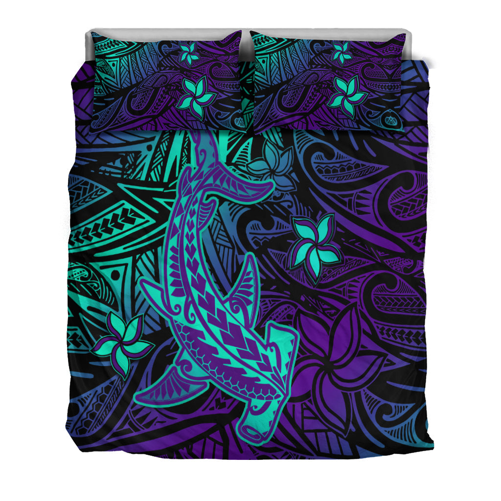 Polynesian Bedding Set Purple Paradise Hawaiian Tribal Hammerhead Shark - Wonder Print Shop