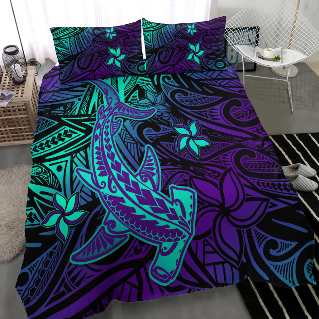 Polynesian Bedding Set Purple Paradise Hawaiian Tribal Hammerhead Shark - Wonder Print Shop