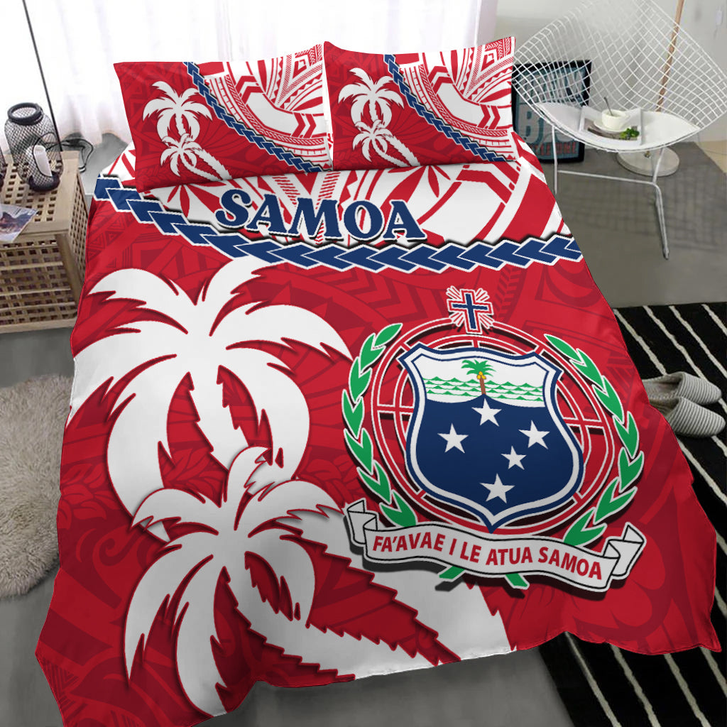 Samoa Bedding Set Samoan Coat Of Arms With Coconut Red Style - Wonder Print Shop