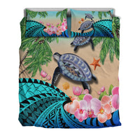 Polynesian Turtle Coconut Tree And Orchids Bedding Set - Wonder Print Shop