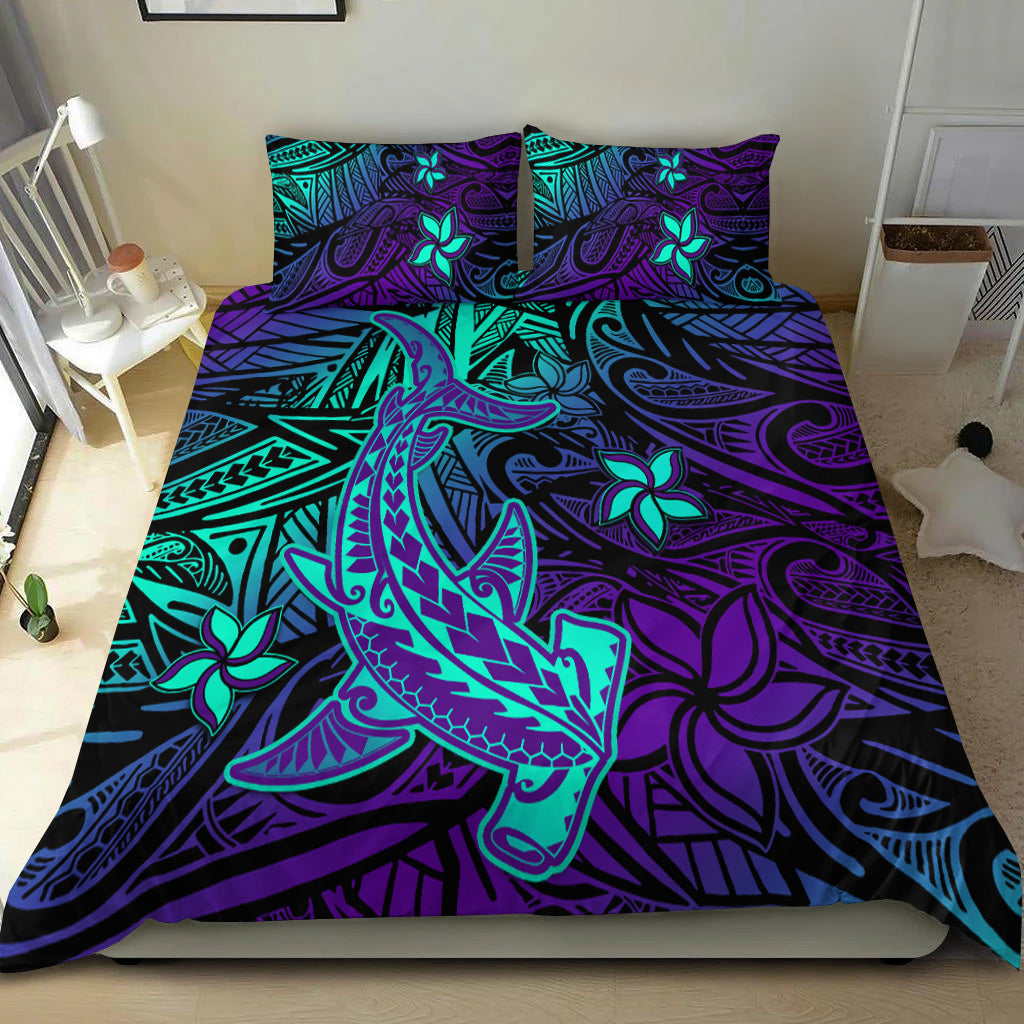 Polynesian Bedding Set Purple Paradise Hawaiian Tribal Hammerhead Shark - Wonder Print Shop
