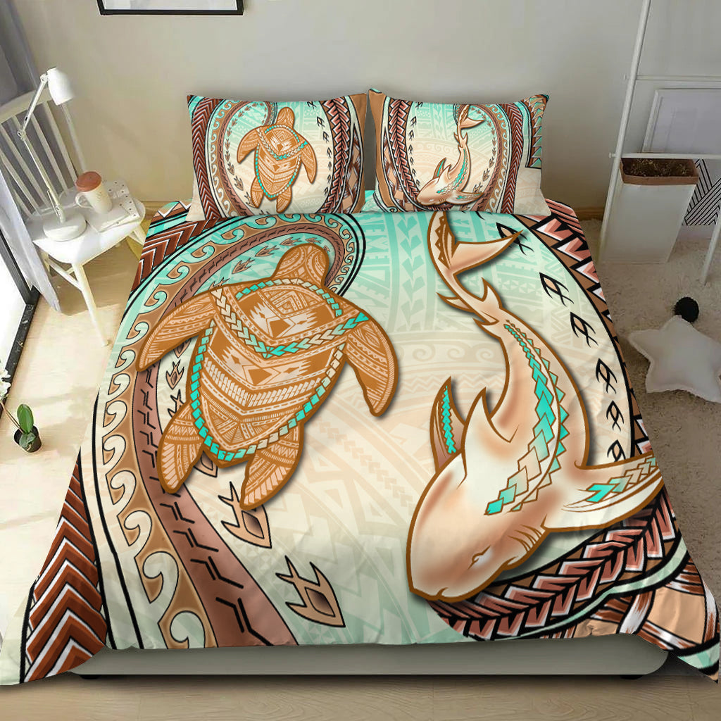 Hawaii Bedding Set Polynesian Shark And Sea Turtle Dreamy Turquoise Artsy - Wonder Print Shop