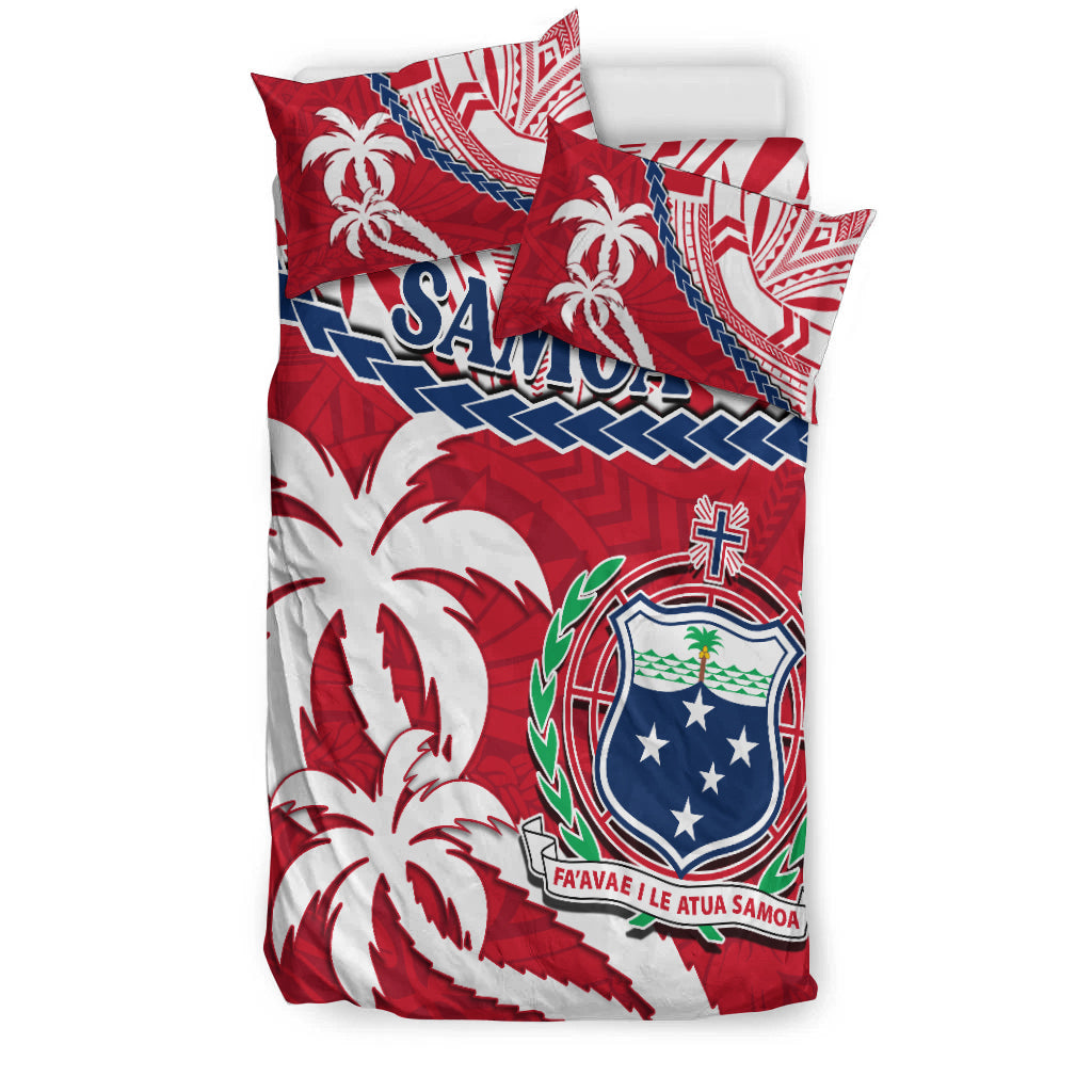 Samoa Bedding Set Samoan Coat Of Arms With Coconut Red Style - Wonder Print Shop