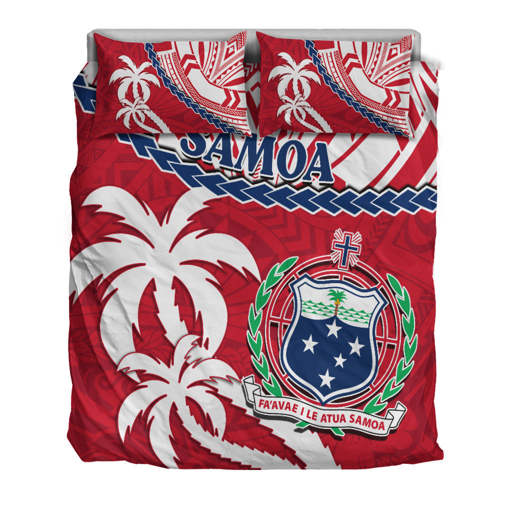 Samoa Bedding Set Samoan Coat Of Arms With Coconut Red Style - Wonder Print Shop