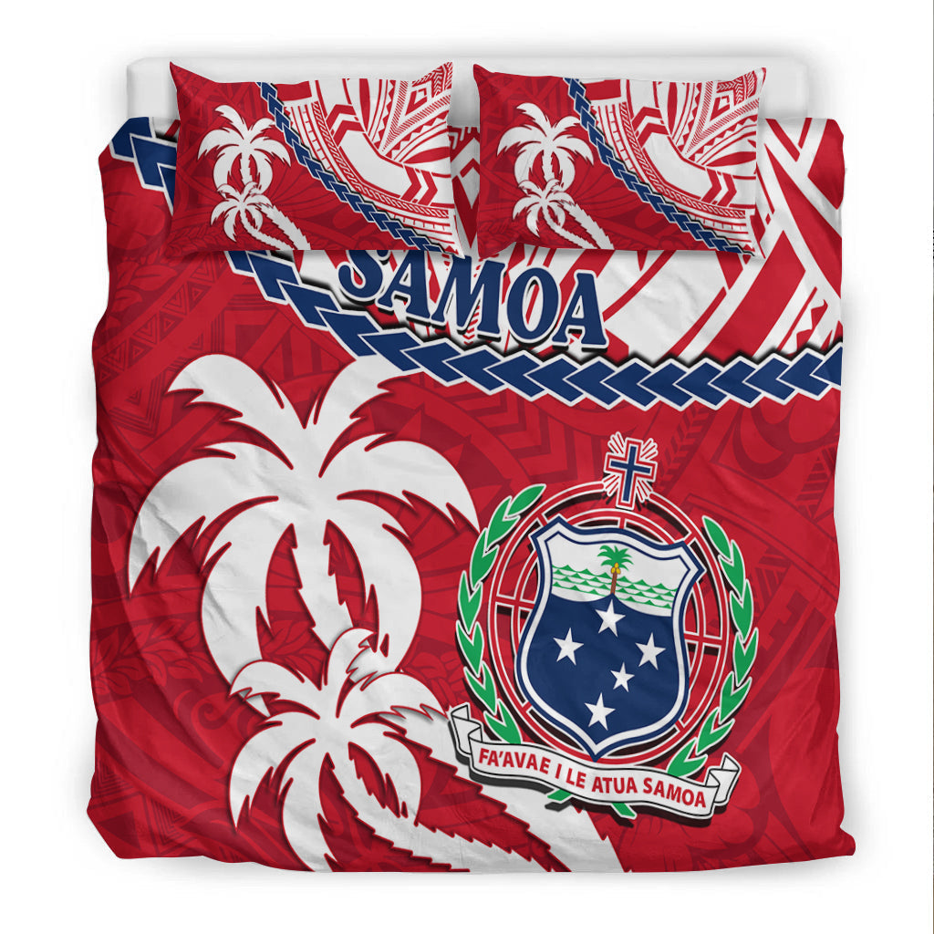 Samoa Bedding Set Samoan Coat Of Arms With Coconut Red Style - Wonder Print Shop