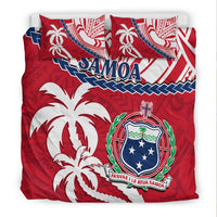 Samoa Bedding Set Samoan Coat Of Arms With Coconut Red Style - Wonder Print Shop