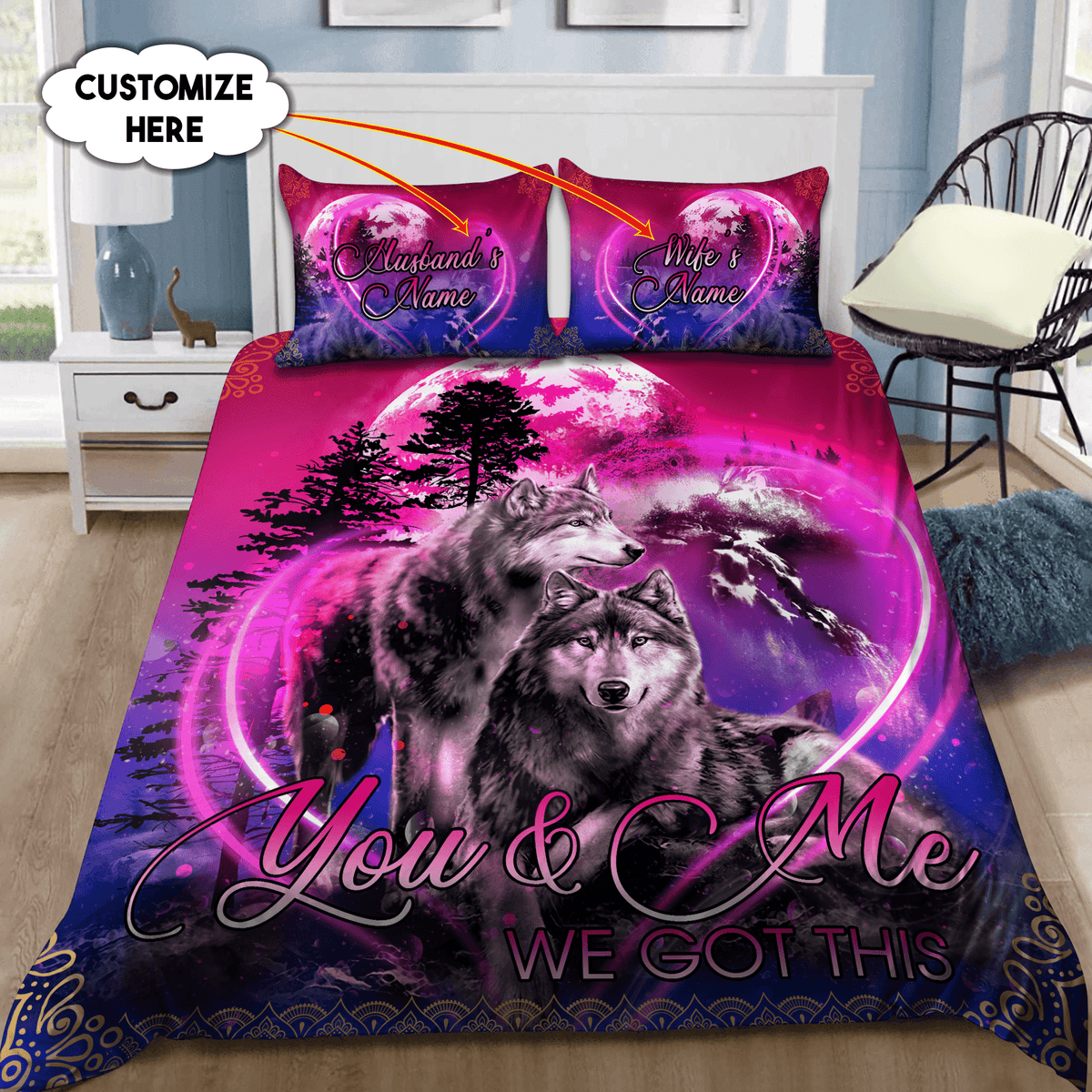 Custom Name Couple Wolf 3D All Over Printed Bedding Set - Wonder Print Shop