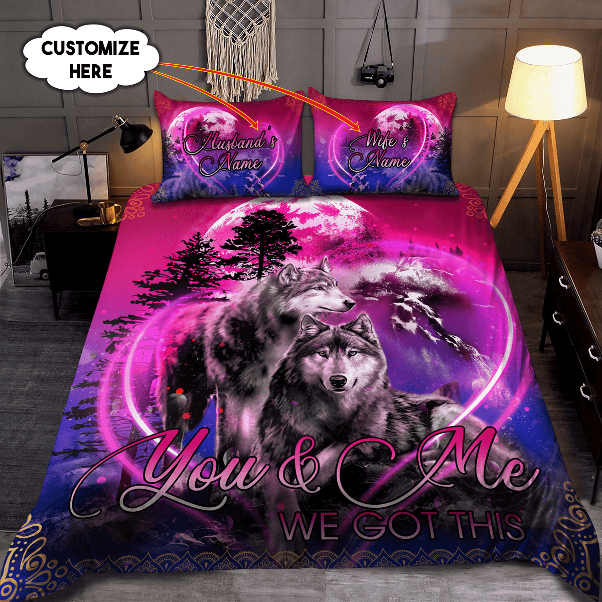 Custom Name Couple Wolf 3D All Over Printed Bedding Set - Wonder Print Shop