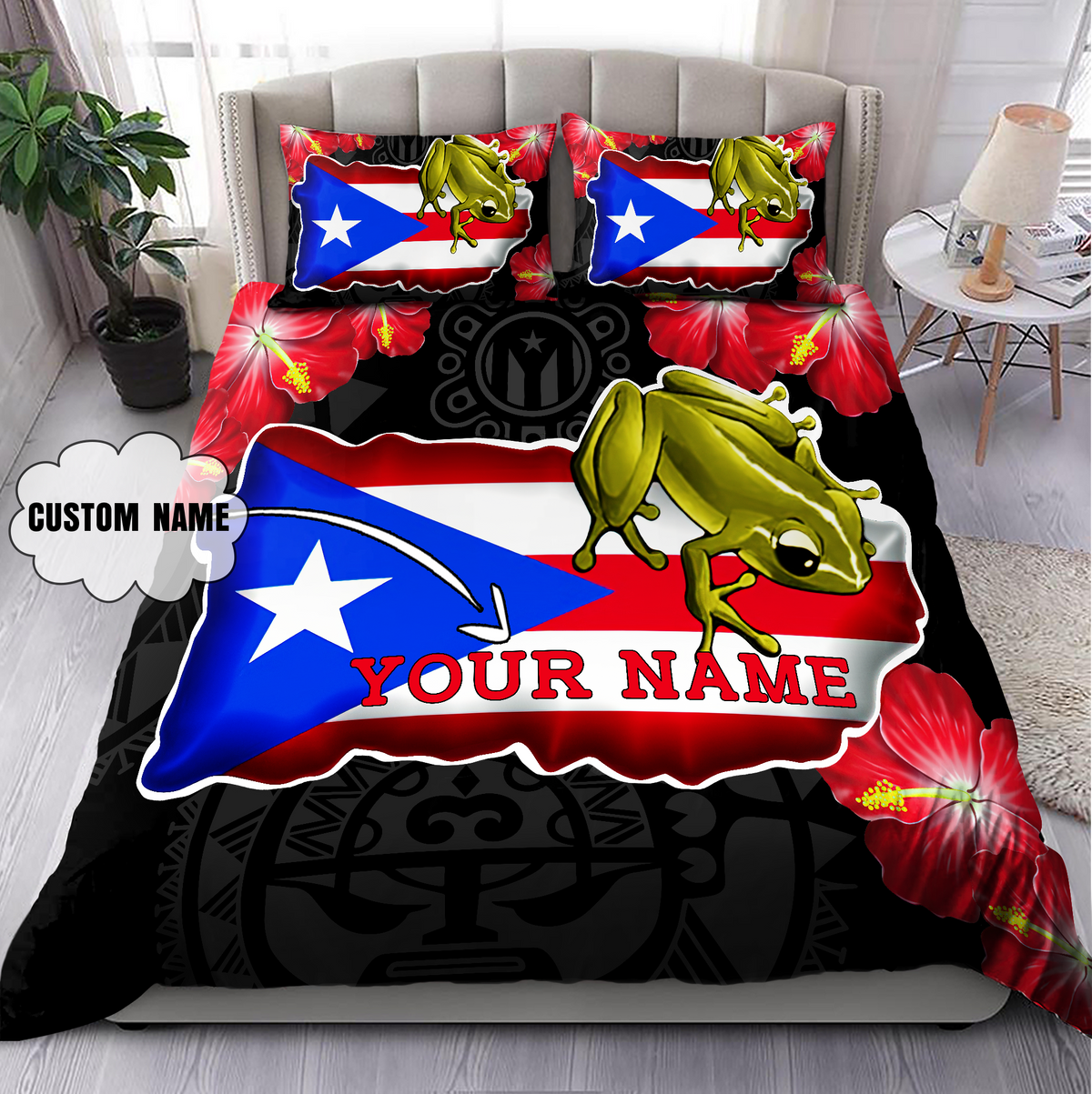 Customize Name Coqui And Love Puerto Rico Bedding Set - Wonder Print Shop