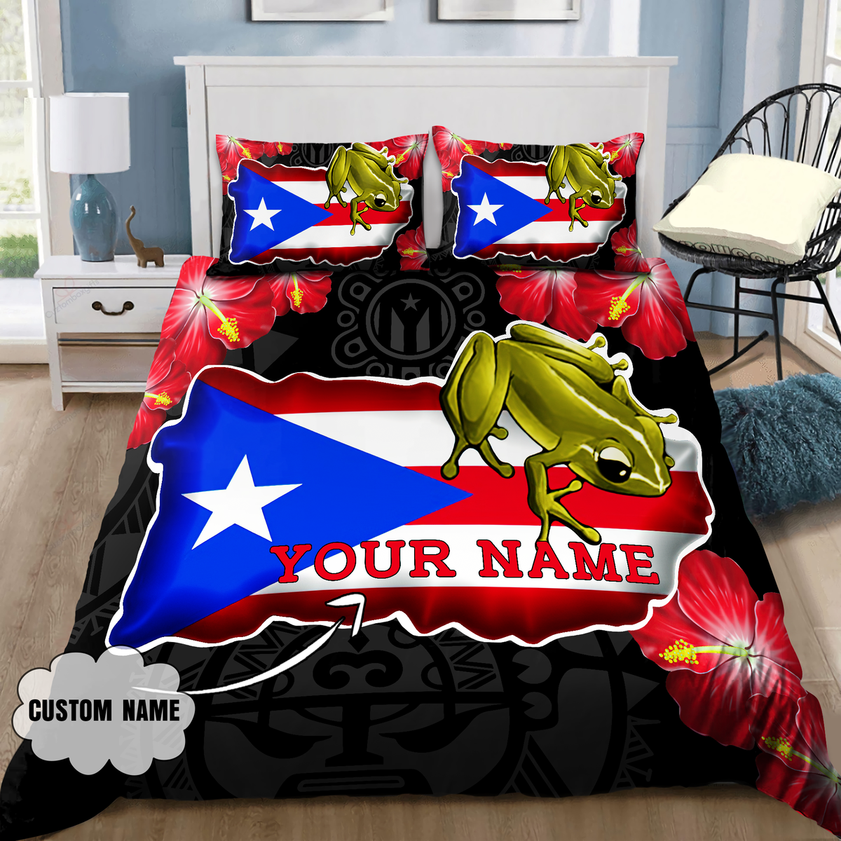 Customize Name Coqui And Love Puerto Rico Bedding Set - Wonder Print Shop