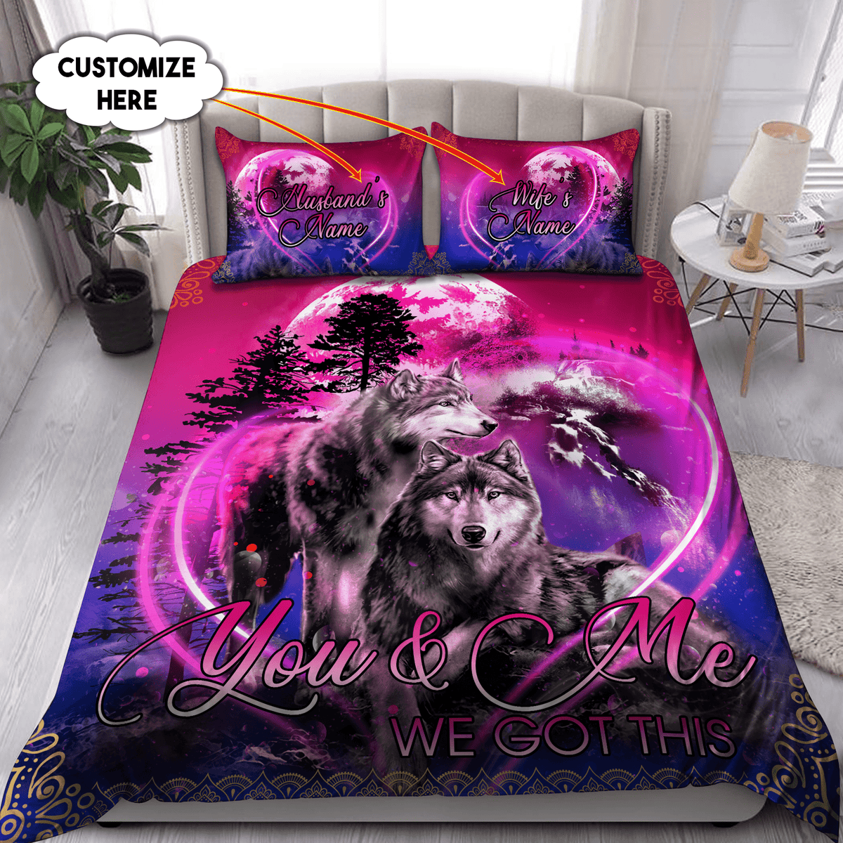Custom Name Couple Wolf 3D All Over Printed Bedding Set - Wonder Print Shop