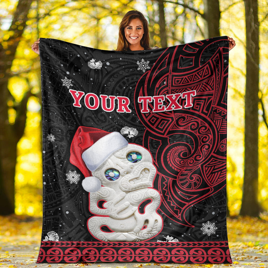 custom-personalised-new-zealand-christmas-premium-blanket-hei-tiki-red-pohutukawa-meri-kirihimete
