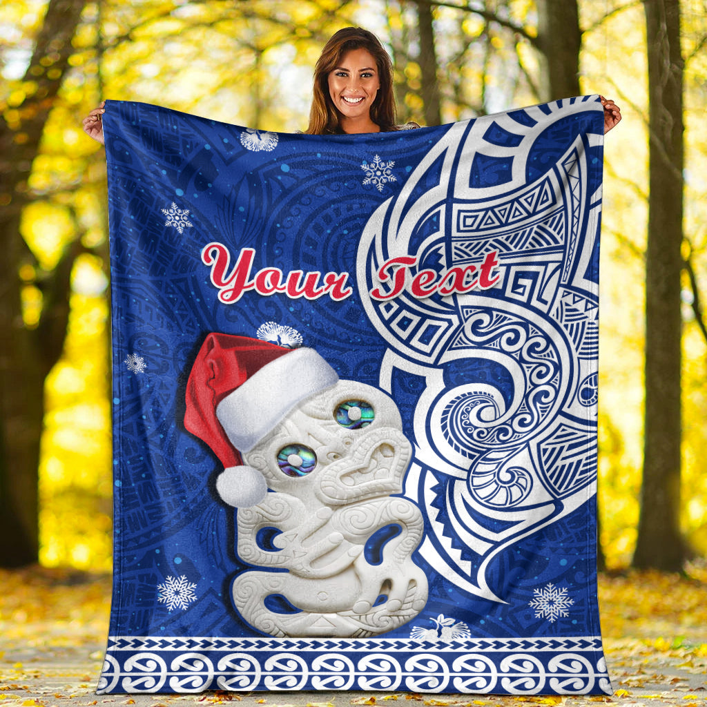 custom-personalised-new-zealand-christmas-premium-blanket-hei-tiki-blue-pohutukawa-meri-kirihimete