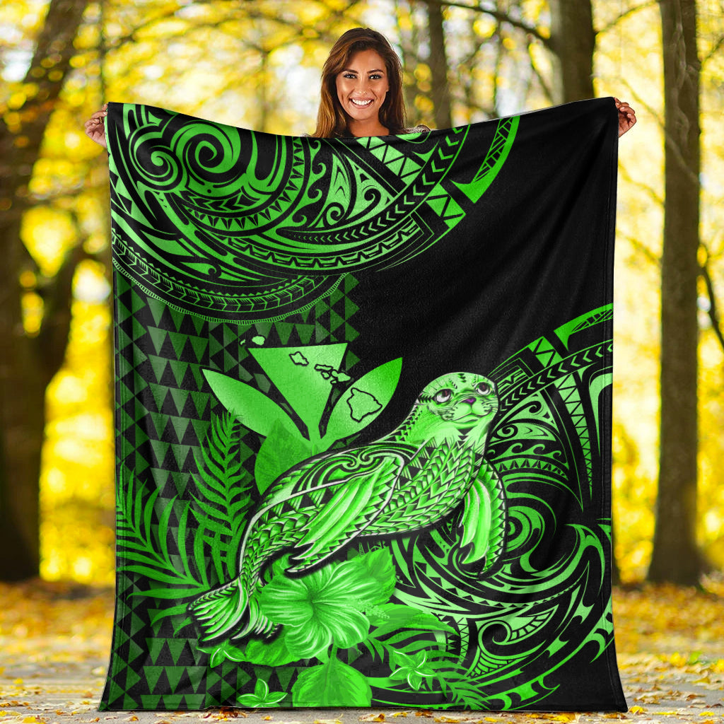 hawaii-monk-seal-premium-blanket-kakau-with-kanaka-green