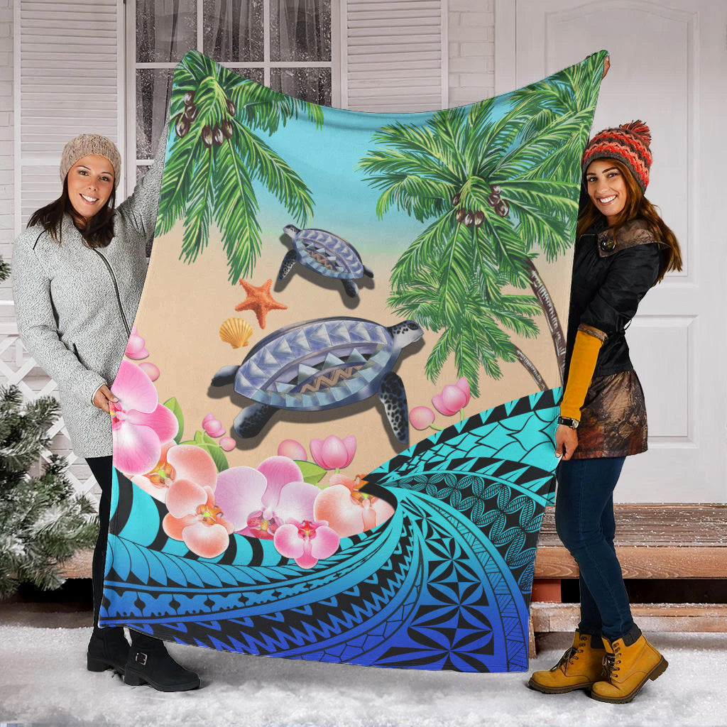 polynesian-turtle-coconut-tree-and-orchids-premium-blanket
