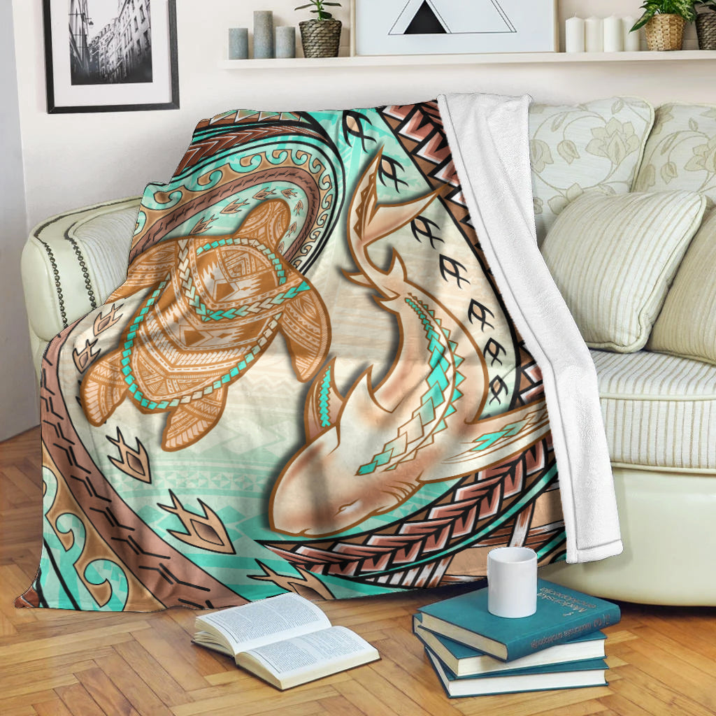 hawaii-premium-blanket-polynesian-shark-and-sea-turtle-dreamy-turquoise-artsy