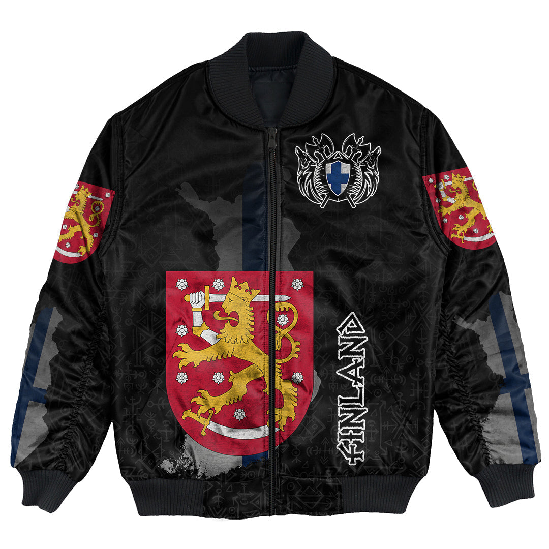 (Custom) Viking - Finland Flag and Map Bomber Jackets style Viking Geri and Freki RLT12 - Wonder Print Shop